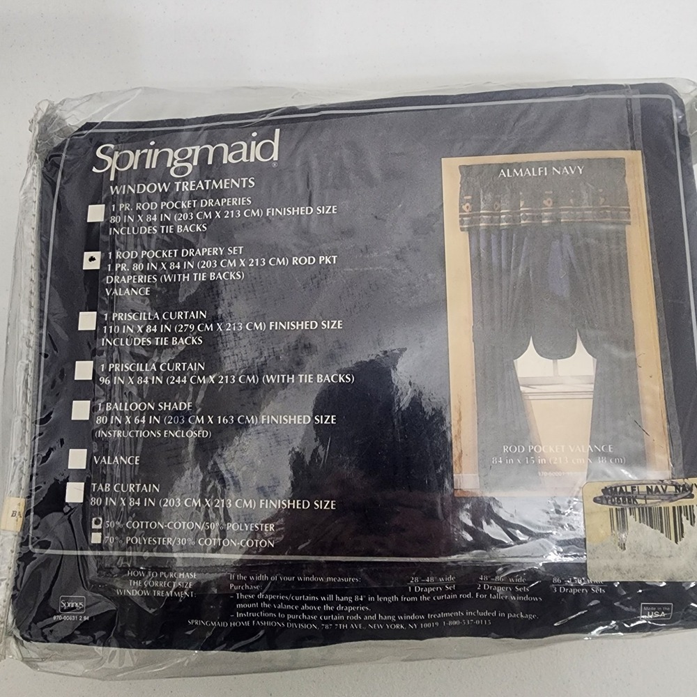 Vintage Springmaid Almalfi Navy Curtain Set New Old Stock - Picture 7 of 7